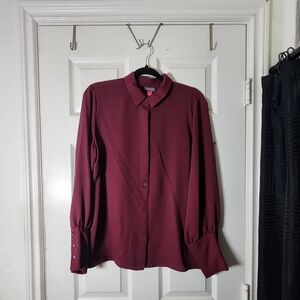 Burgundy Button-Up Blouse